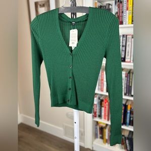 NWT Uniqlo Extra Fine Merino Ribbed Short Cardigan, XS, Green
